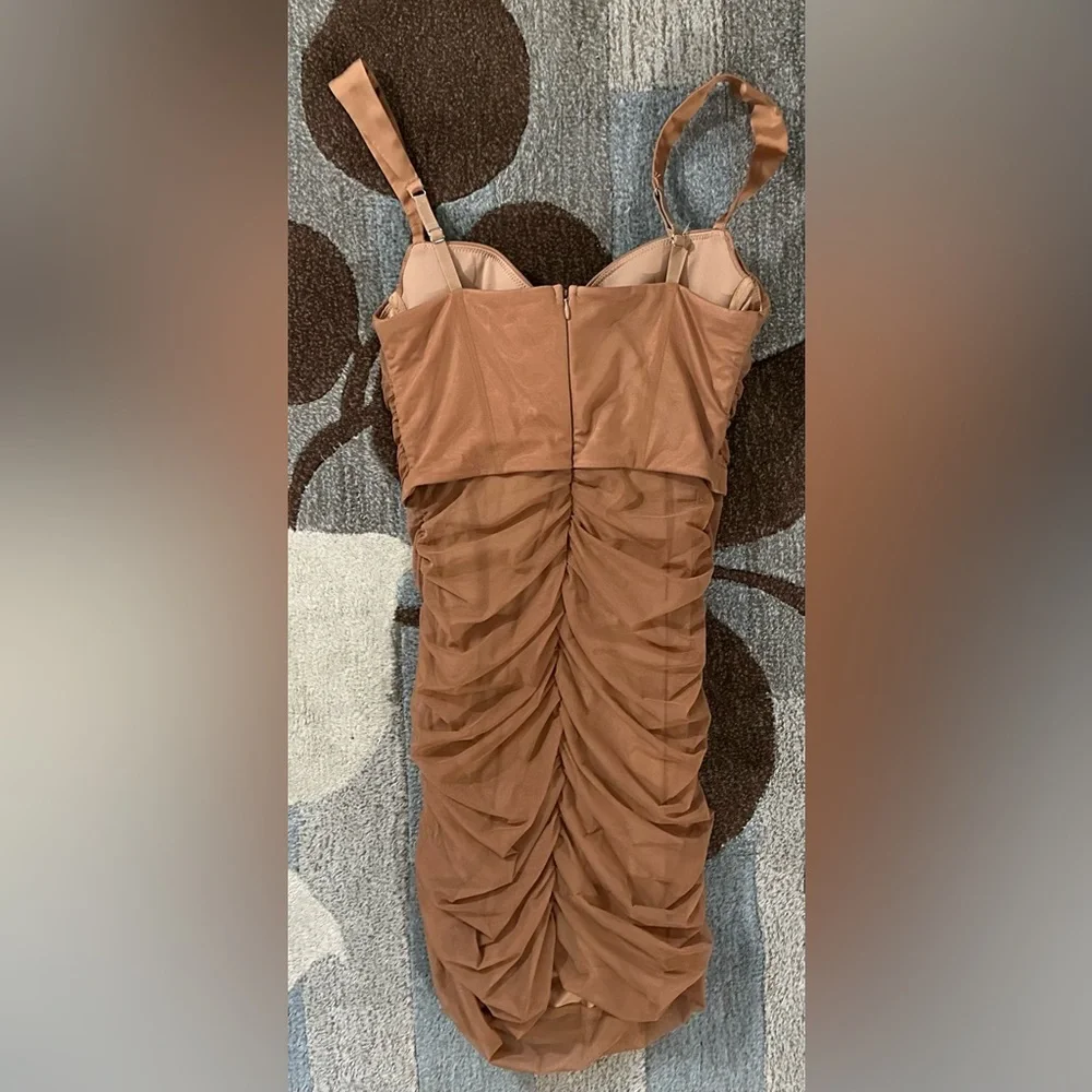 Oh Polly Cindy Strappy Corset Ruched Bodycon  Corset Mini Dress in Brown ZB8 - Picture 4 of 9